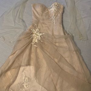 Strapless beige Gown with matching shawl. Size 4! Gorgeous One of a kind